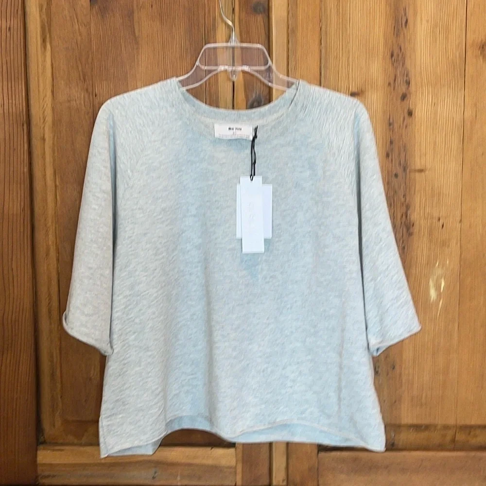 NWT BE YOU GRAY CROPPED CURLED RAW EDGES SWEATSHIRT Sz. L - Picture 1 of 11